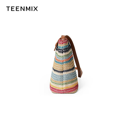 TeenMix (TeenMix) Frauenbeutel gewebtes Handy -Tasche Regenbogen Crossbody Tasche mit vielseitigem Eimer -Tasche zum Geburtstag Geschenk für Freundin Regenbogen hellbraun