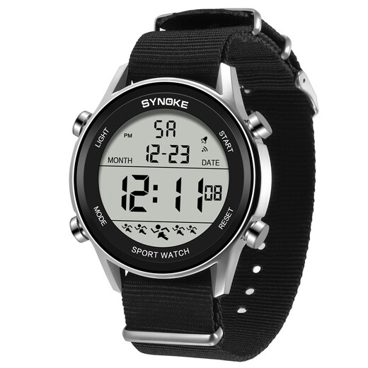 
SYNOKE Men's Sports Trendy Electronic Watch Canvas Nylon with Waterproof Outdoor Sports Climbing 9853 Black