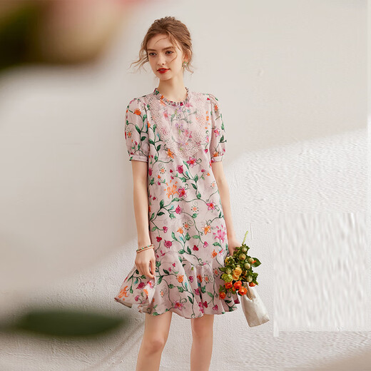 Ciervo blanco Everest Pendientes de madera Vestido floral redonda Summer NUEVO Temperamento bordado Decoración de flores Color XL