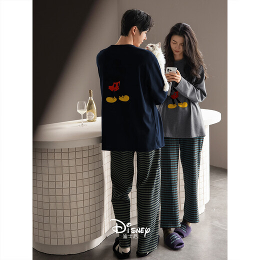 Benny Bear Beiyan Disney Mickey couple pajamas for women spring and autumn new soft cotton long-sleeved suit can be worn outside men's home clothes C20963 women's size L