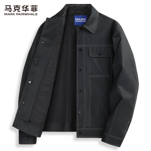 Mark Huafei Lapel Jacket Men's 2025 Autumn New Topstitched Casual Handsome PU Leather Jacket Men's 1095 Black 001 M 170