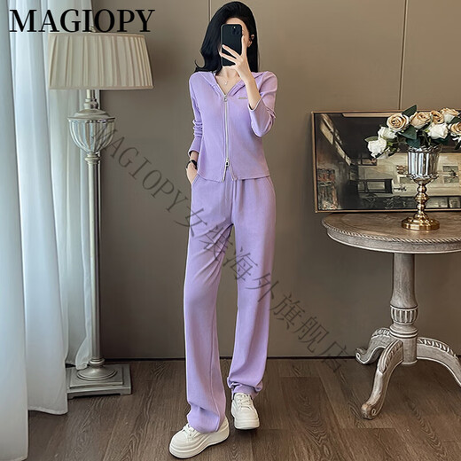 Magiopy International Luxury High-End-Marke European Street Braten Sie Casual Sports-Anzug für Frauen im Herbst. Neue modische lila dünne Jacke lila XXL (131-150jin [Jin gleich 0,5 kg]))