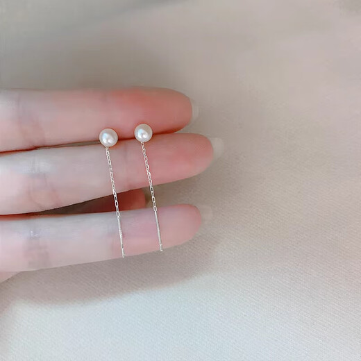 Pearl earrings ear wire Xin Mia 925 silver small ear wire women's freshwater pearl 2025 new trend white pearl ear wire 4mm