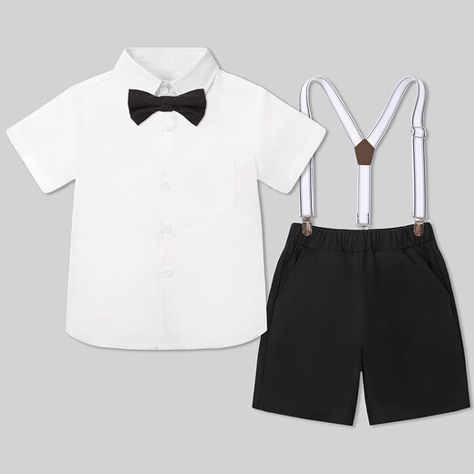 Goku Children's Suit Set Boys Handsome petit garçon Flower Girl Host Host Performance Performance Robe Shorts noirs + chemise blanche + nœud papillon noir + sangle 120 Poids recommandé 37-43 Jin [Jin est égal à 0,5 kg]