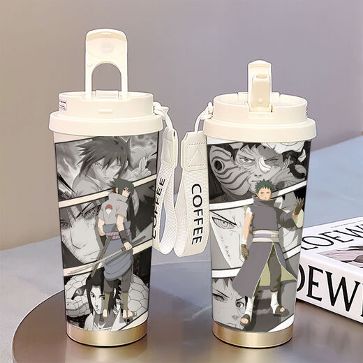 Cheng Liu Naruto tasse thermos pour les étudiants allant à l'école tasse à eau spéciale de grande capacité nouvelle tasse à café avec double bouche et bonne apparence tasse à café blanc-HST3520 Kakashi + avec suspension en acier inoxydable 316