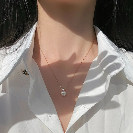 KUXA Aurora Freshwater AKOYA Pearl Princess Style Pendant 18K Gold Princess Style Single Necklace and Clavicle Chain Neck Ornament Heavenly Lady Aurora Freshwater AKOYA 18K Gold Buckle_2 10.5-11mm45cm