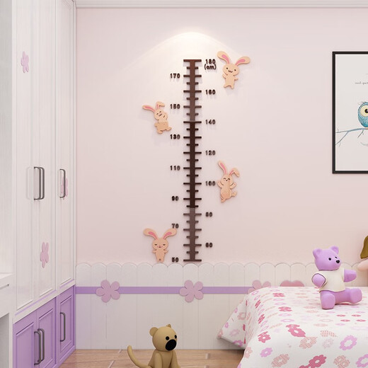 
Cartoon height wall sticker 3d three-dimensional acrylic children's room wall mural painting baby measuring ruler can be removed without damaging the wall 3879 rabbit height sticker - coffee + skin color + pink Small