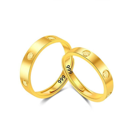 Juke Love Eternal Gold Men's and Women's Rings Pure Gold 999 Brick Pattern Ins Style Ring Couple's Ring Gold Plated Brick Pattern Ring for Women 0.52g