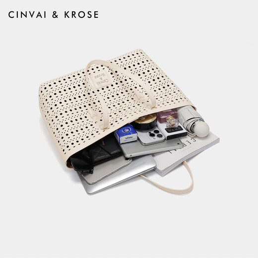 
CinvaiKrose shoulder bag women's 2025 new autumn and winter large capacity hollow tote bag commuting women's bag birthday gift cream white [gift for girlfriend, wife and girls]
