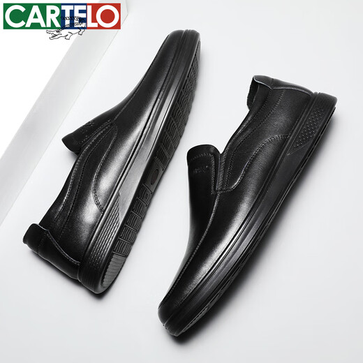 Cartelo Lederschuhe für Herrenkopfschicht Cowhide Weiche Sohle bequem einen Fuß zum Pedal Business Casual Dad Herrenschuhe 6931 Schwarz 42