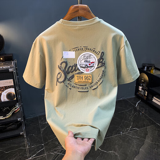 JEEP SPIRIT summer high-end short-sleeved men's new 2025 trendy printed T-shirt top high-spin Xinjiang cotton loose t-shirt black [JSW9906] M suitable for 90-108Jin [Jin equals 0.5 kg] wear