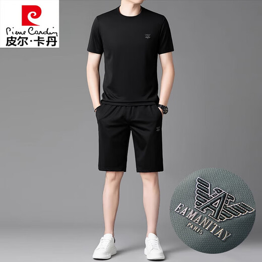 皮尔卡丹高端桑蚕丝运动套装男士2025夏季冰.丝短袖T恤男装套装休闲两件套 白色套装【13603-1】 M 165 【适合体重100-120斤】