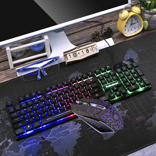 蝰蛇KM320键盘鼠标套装发光网咖网吧LOL游戏防水发光背光键鼠套 KM320三色发光黑(键鼠套)