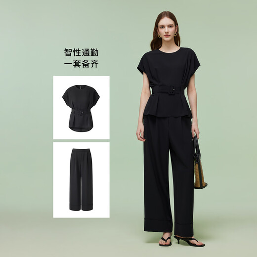歌莉娅（GOELIA）【四面弹】歌莉娅高级松弛感穿搭套装女夏2025超火黑色ootd三件套 00B黑色 XL