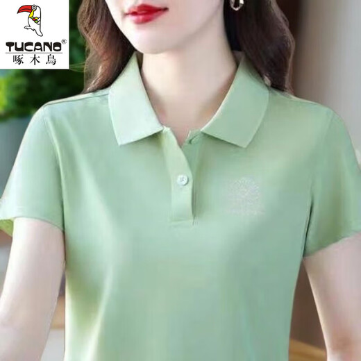 
Woodpecker casual polo shirt short-sleeved T-shirt for women in summer new middle-aged mothers loose large size slim lapel top YC-6629 dark green M [recommended 85-100Jin [Jin equals 0.5 kg]]
