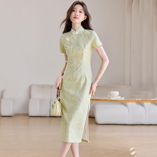 Ehangy light luxury brand dress for women 2025 summer new high-end and gentle style slim green long skirt Green M 80-90Jin [Jin equals 0.5 kg]