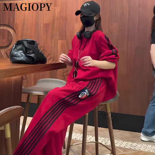 MAGIOPY国际奢侈高档品牌美式潮牌休闲运动套装女2025春季洋气炸街红色上 红色两件套 S(100斤以内)