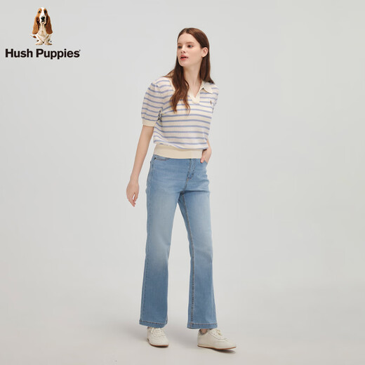 Hush Puppies【简约清新】暇步士女装2025夏季轻薄透气清新感线织短袖polo 海蓝色 M