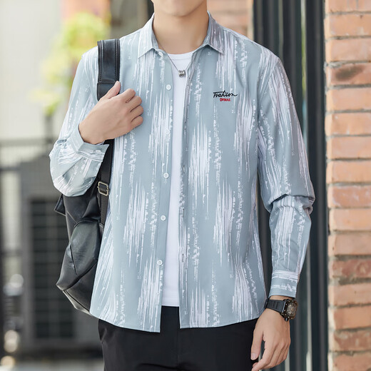 
Playboy (PLAYBOY) summer men's long-sleeved ultra-thin shirt jacket American loose high-end draping ice silk cool sunscreen shirt 6173 gray M 90-110Jin [Jin equals 0.5 kg]