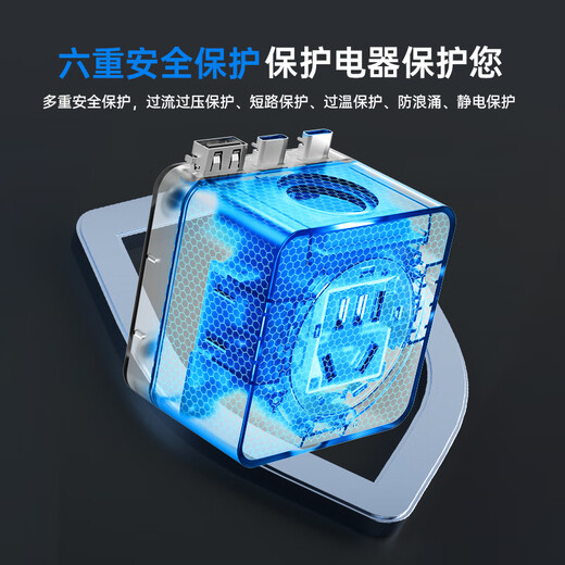 CHNT Intelligent Digital Display Screen Gaming GaN 67W Fast Charging Small Power Cabin Vertical Socket/Multi-function USB Desktop Vertical Notebook Power Strip 2C1A+3-Position Jack