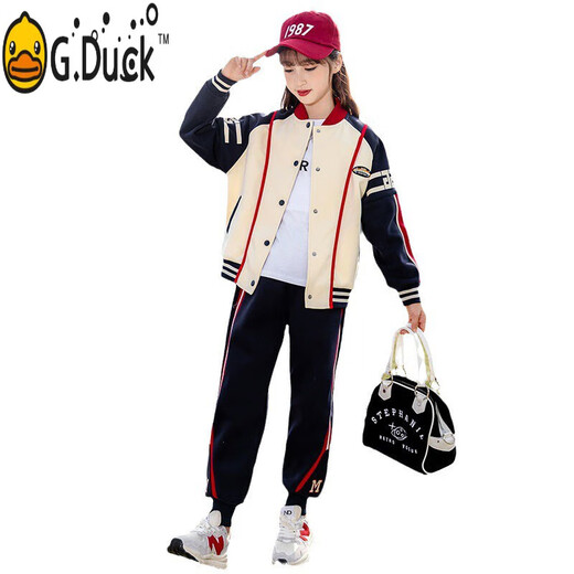 G.DUCKKIDS儿童套装女童秋装2025春秋季新款洋气小女孩运动棒球服卫衣两件套 BQ1396黑色 120 cm