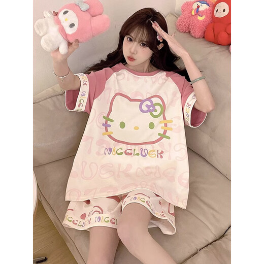 Rindu Pyjamas für Frauen im Sommer Pure Cotton Kurzärmelige Cartoon Student Großgröße süße Studentin Hauskleidung und Fett Plus-Size-Anzug GD-897 M [75-95jin [Jin entspricht ungefähr 0,5 kg]]