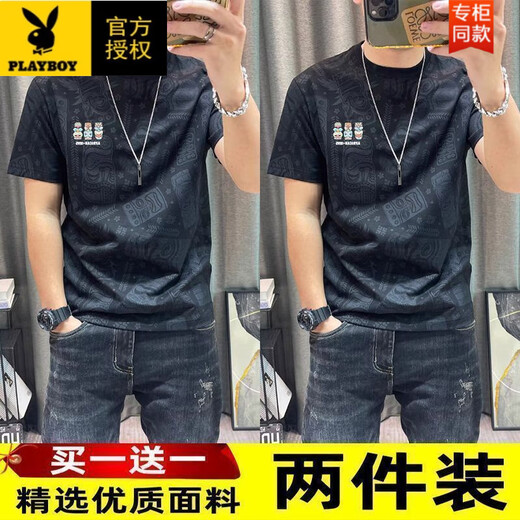 Playboy (Playboy) 2025 Summer Nueva camiseta de manga corta para hombres Estampado de cuello redondo versátil impreso de cuerpo completo