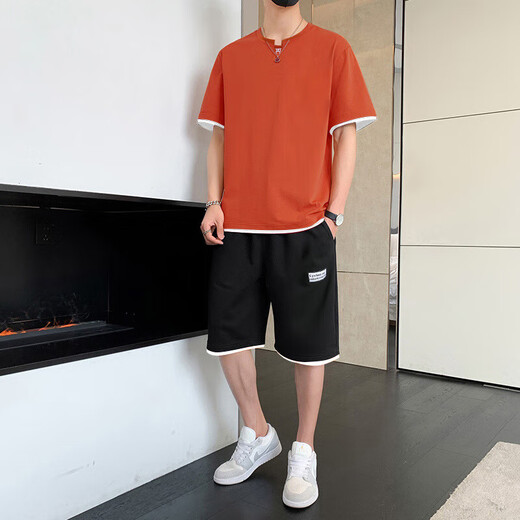 骆驼（CAMEL）男士短袖t恤夏季时尚冰丝运动套装休闲旅游轻便男装短裤搭配一套 6227白色+K201黑白边 XL