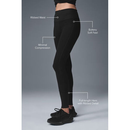 ALO YOGA Women's Yoga Pants Alosoft High Waist High Stretch Yoga Wear Tights Fit Hot Yoga, Pilates Black XXS (Suitable for Waist 59.5 - 62cm)