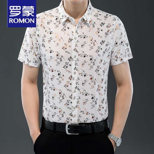 罗蒙（ROMON）25夏季新款男装短袖衬衫薄款衬衣时尚潮流休闲爸爸装上衣 9898金色 2XL 180