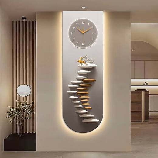 
Yonghuan Step by Step High Up U-shaped exquisite carving clock porch decoration painting, good creative LED warm light background wall lamp painting SXS4877 60*180cm UV fine carving + clock + no light