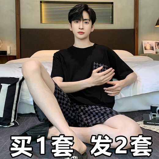 
Heyu men's summer thin short-sleeved pajamas plus fat plus large size casual home clothing 378 black diamond + 6629# headphones panda 175 men's L[100-135Jin[Jin equals 0.5 kg]]