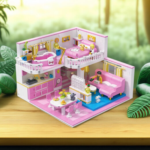 Villa House Girls Series reunió a los bloques de construcción de Lego LEGO juguetes para niñas para niños Princess Castle de 6 a 12 años de piso doble - Wangwang Home + 2 figuras + con luces 1048