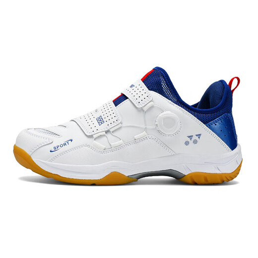 
New rotary button badminton shoes breathable couple lightweight table tennis sneakers men and women tennis training shoes white and blue 41 (255mm)