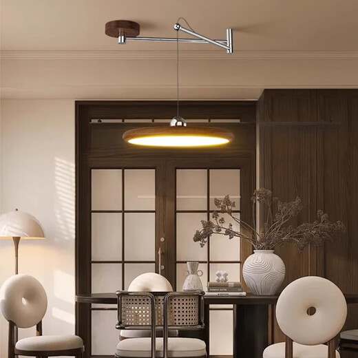 Hongdeng French medieval style restaurant lamp retro walnut color flying saucer shiftable rocker chandelier eye protection cream style lamp walnut color - rocker type 40CM package installation three-color dimming (wall switch control)