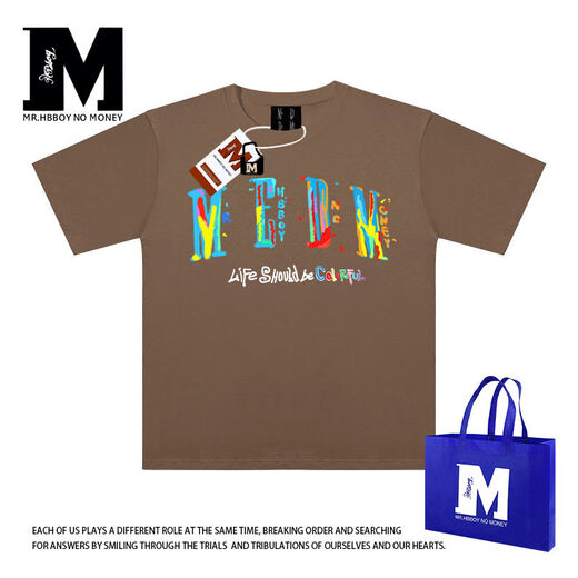 Medm2025SS Spring T-Shirt Letter Trendy Marke Bunte Graffiti-INS Kontrastierende Sommer-Sommer-Druck loser Hip-Hop-Paar schwarzer DDM854 m (Empfohlen 100-130jin [Jin ist gleich 0,5 kg])