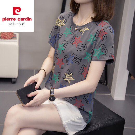 Pier Cardin 2025 Sommer Neues T-Shirt mit Kurzärärmel-Kurzarm-Baumwoll für koreanische Frauen im koreanischen Stil, schlanker und vielseitiger lässiger Fett MM Bauchabdeckung Top 9901 Grau M [ca. 80-95]