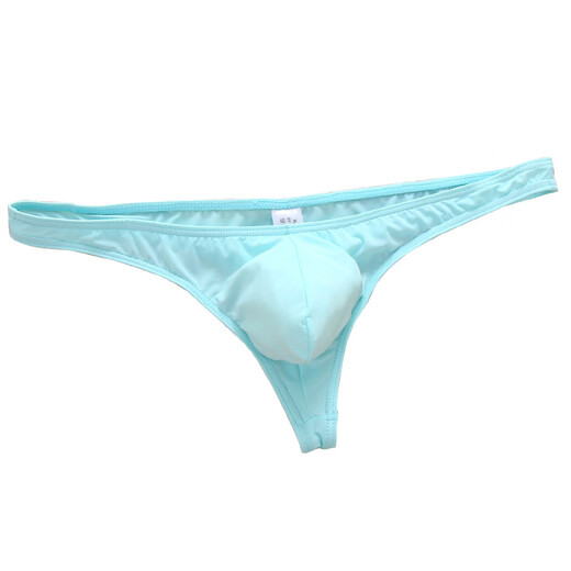 Ultra-thin ice silk sports fitness single thong men's one-piece transparent butt-exposing sexy low-waist breathable men's T-pants, navy blue M