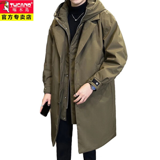 Woodpecker (TUCANO) men's windbreaker hooded mid-length fake two-piece winter new handsome cotton coat outdoor waterproof large size thickened jacket classic black quilted warm collection add-on purchase priority delivery L