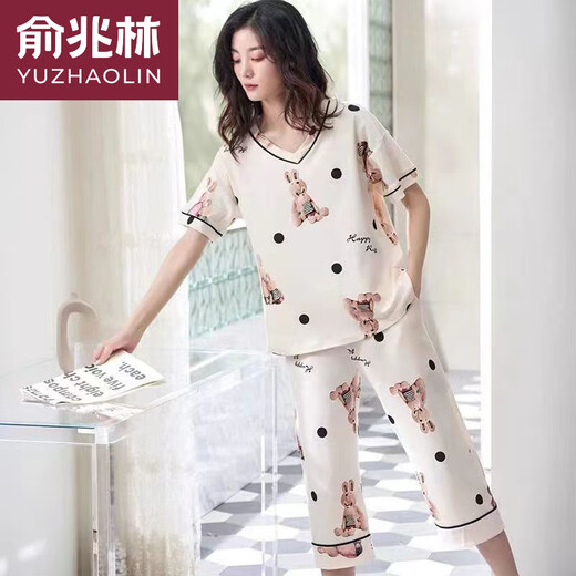 Yu Zhaolin (Yuzhaolin) Neuer Sommerpyjamas für Frauen reine Baumwolle kurzärmelige Hosen dünner Stil für Cartoon Home Cloding Freizeitanzug geschnittene Hosen 679 Babi Bear Anzug D L Frauen 95-115 Jin [Jin gleich 0,5 kg]