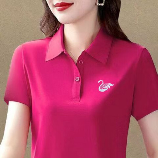 Suowanyi großer Mutteranzug Sommerqualität Polo Top kurzärmelige neue Sportarten und lässige lockere Lappelwein rot-6623 m