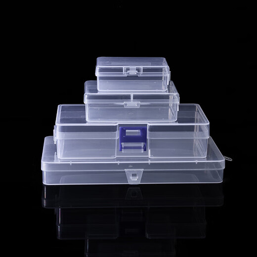 PP transparent plastic lock box with lid desktop organizer small accessories jewelry box portable parts storage box empty box large lock (14.4*8.5*3.4)/1 piece
