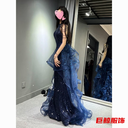 Tromlfz temperament evening dress skirt for women light luxury niche high-end host birthday coming-of-age ceremony elegant violin performance suit blue S