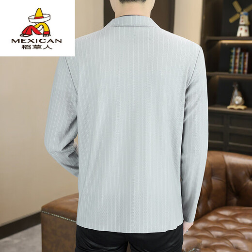 Scarecrow Jeune Slim Ice Silk Striped Summer Suit à manches longues Men's Korean Style Casual Casual Beau
