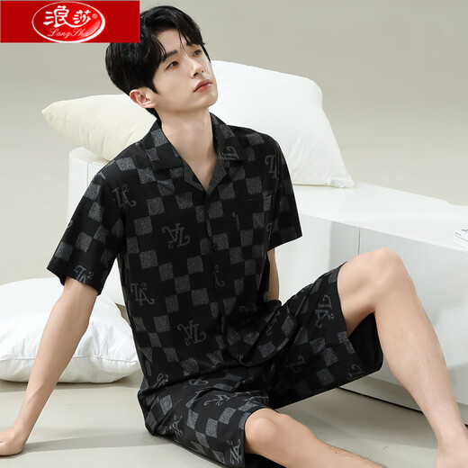Pajamas para hombres de Langsha para el verano delgada 20 nuevos pantalones cortos de manga corta para niños pueden usar traje de ropa casera de gran tamaño 6625 Modelo M de hombres estándar (alto 165100 Jin [Jin es igual a 0,5 kg])