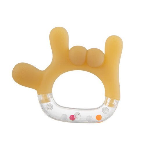 Baby teether, molar stick, baby toy, baby teether, boilable food-grade silicone anti-eating tool 666 gestures gesture-baby rattle teether + silicone anti-chain