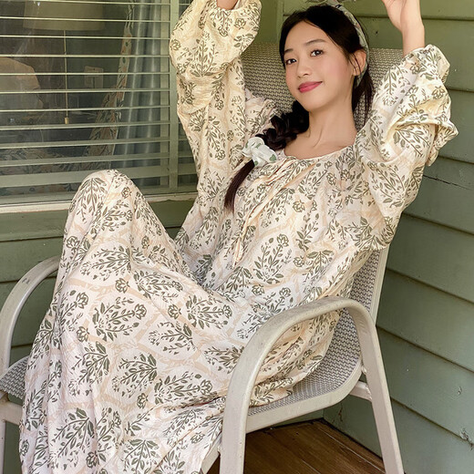 2025 autumn long-sleeved nightgown for women sweet loose princess style pajamas for women long pull-ups can be worn outside home clothes A13064: Mixing Fanhua bra nightgown XL (165-170cm, 120-140Jin[Jin equals 0.5 kg])