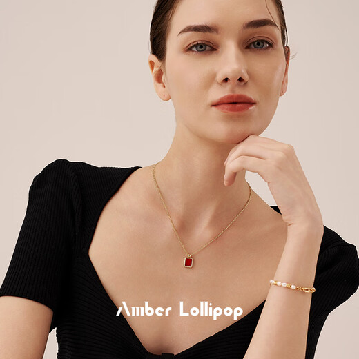 Amber Lollipop new product red agate necklace women's gemstone pendant neck chain clavicle chain birthday gift red (red agate)