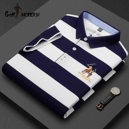 Golf Moderngolfmodern Golf à rayures Mentes à rayures Summer Summer Thin Short Mancheve T-shirt Men Men Men's Malf mandeve Business Medd-Aged Green_ZSLF-3882 L