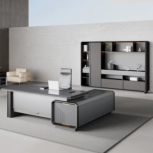 Technological boss desk, office desk, high-end president desk, simple and modern office manager desk, painted desk desk and chairs, 2.4m single cabinet boss desk